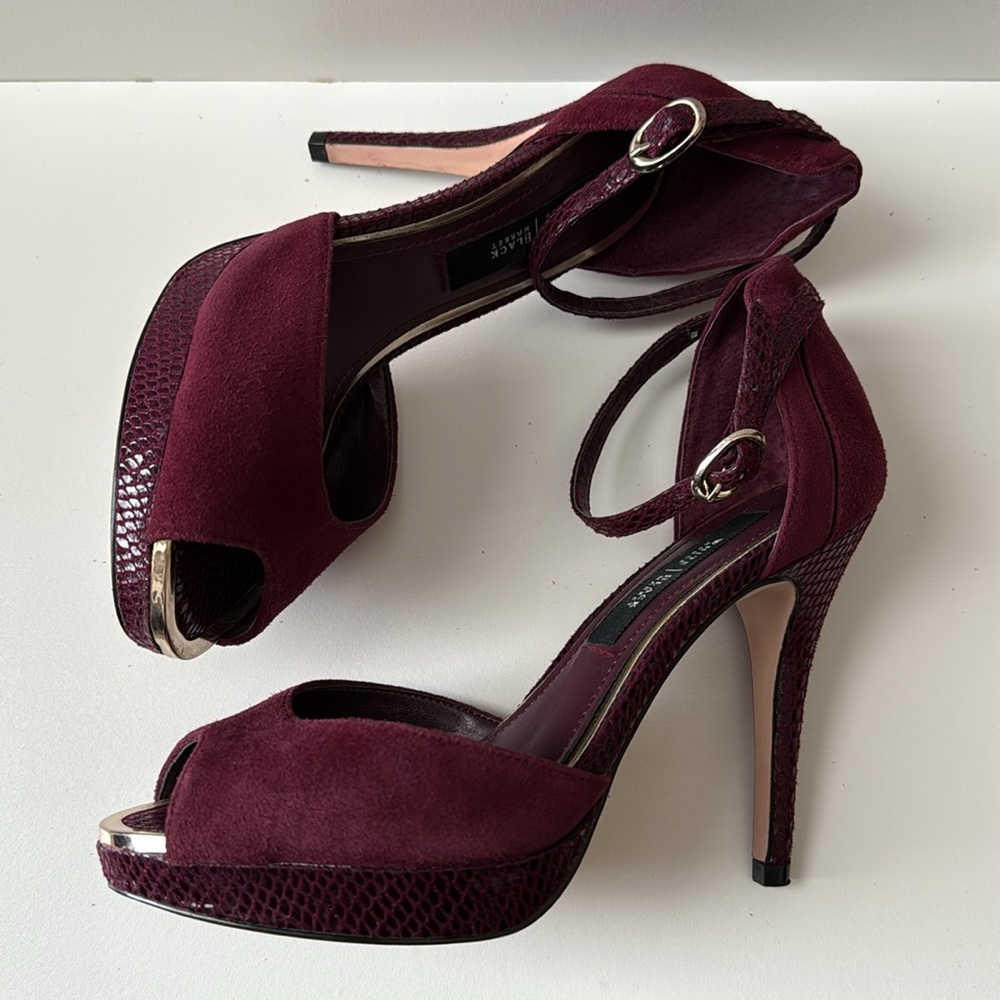 WHBM Burgundy Peep-Toe Heels - Picture 4 of 6